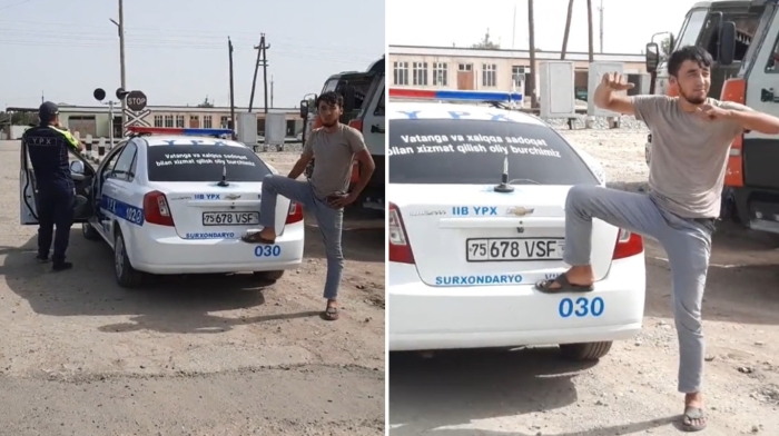 Сурхондарёда ЙПХ автомобилига оёғини қўйиб, ходимни майна қилган йигит қамалди
