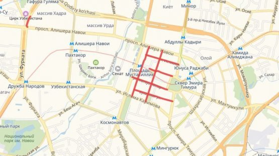 Тошкент шаҳрининг бир қатор кўчалари ва майдонларида 10 январгача транспорт воситалари ҳаракати вақтинча тўхтатилди.