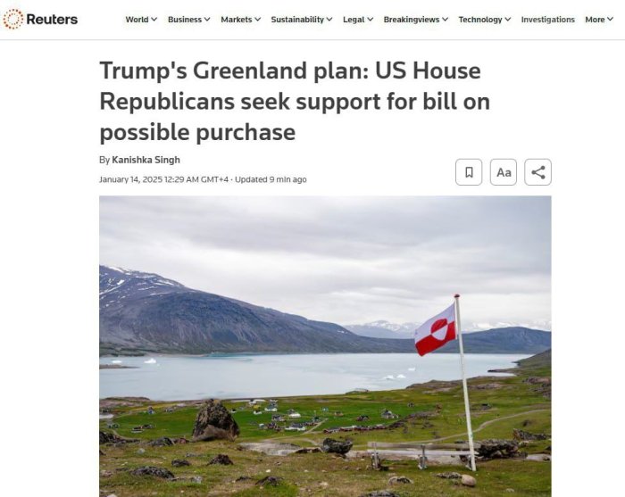 АҚШ Конгрессидаги республикачилар Make Greenland Great Again номли қонун лойиҳасини ишлаб чиқдилар