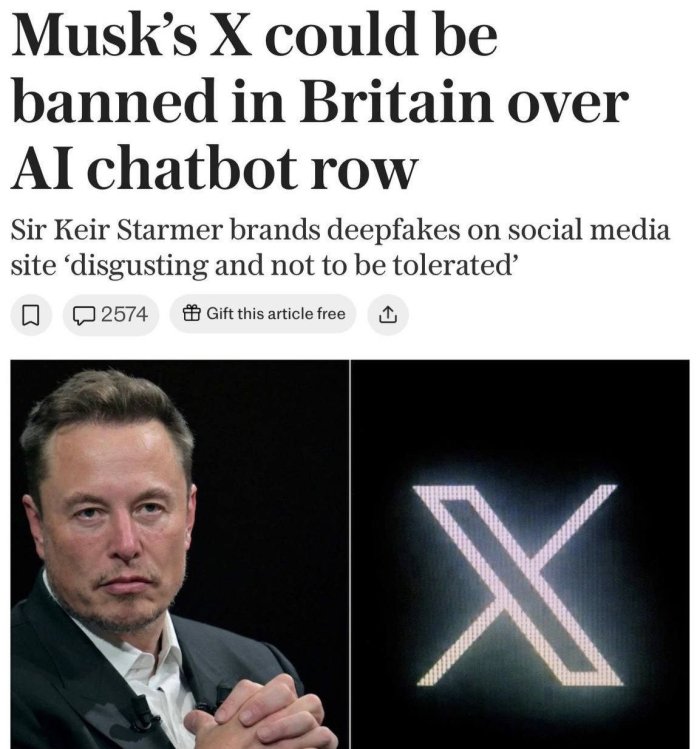 Buyuk Britaniya Grok chat-boti sababli X ijtimoiy tarmog‘ini bloklashi mumkin — The Telegraph 