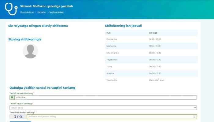 Shifokor qabuliga onlayn yozilish tartibi qanday?