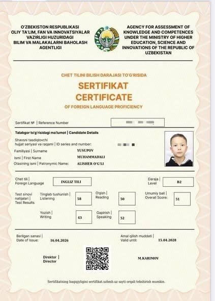 Навоийда 2-синф ўқувчиси B2 даражадаги миллий сертификатни қўлга киритди