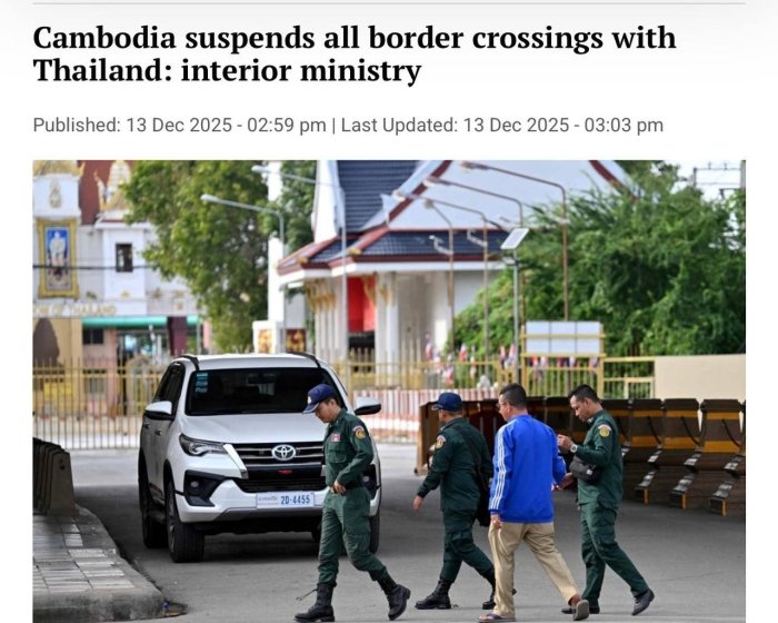 Камбоджа Таиланд билан чегарадаги барча ўтиш пунктларини ёпди