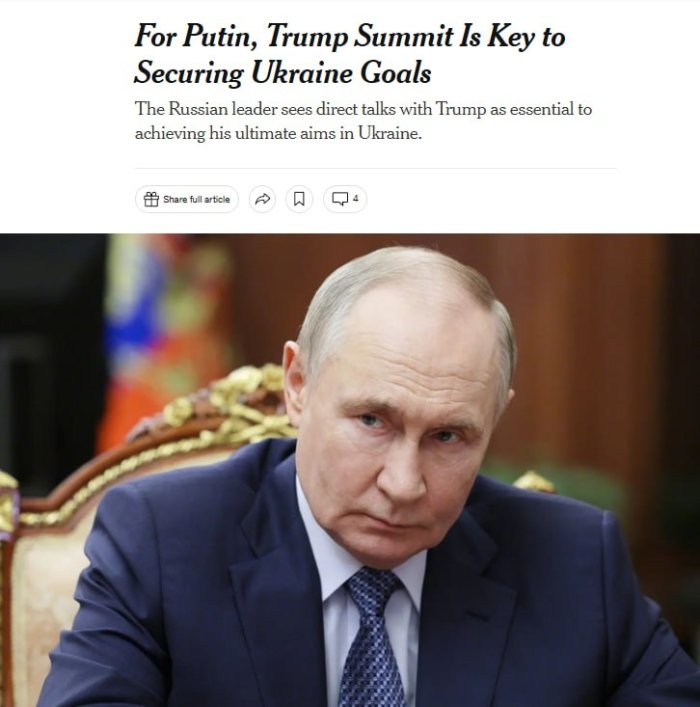 Путин учун Трамп билан учрашиш Украинада мақсадларга эришиш калити