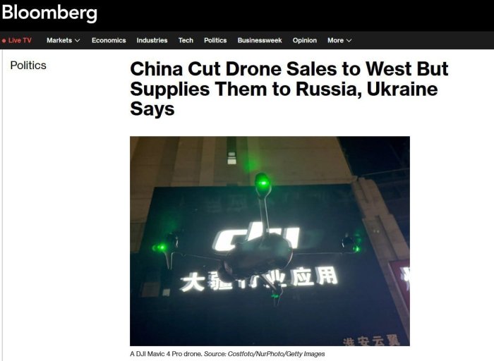 Bloomberg: Xitoy Ukrainaga Mavic dronlarini sotishni to‘xtatdi, ammo Rossiyaga yetkazib berishni davom ettirmoqda