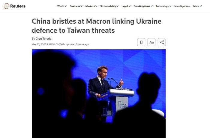 Хитой Макроннинг Украинани Тайван билан солиштирганини танқид қилди — Reuters