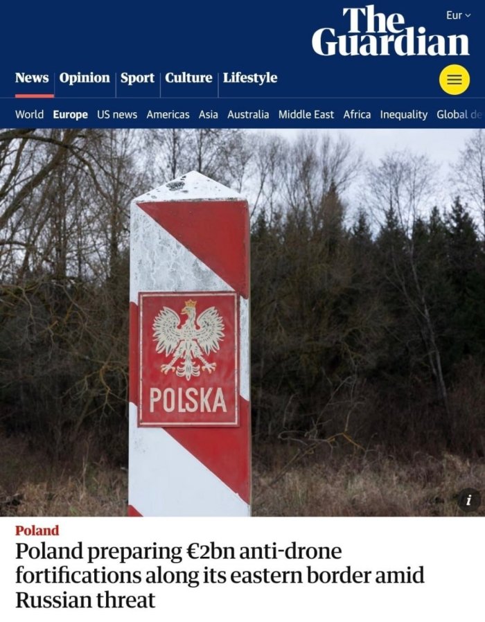 Полша шарқий чегарасида “дронларга қарши девор” ташкил қилмоқчи