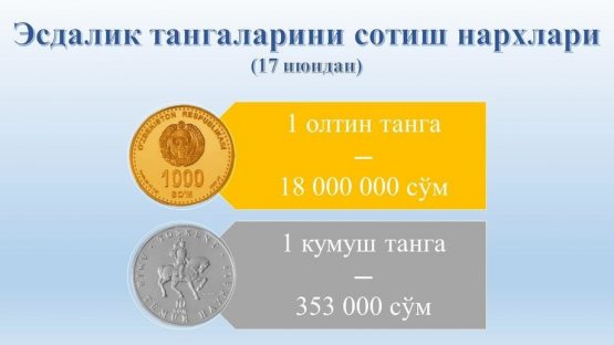 Олтин тангаларнинг янги нархи маълум қилинди