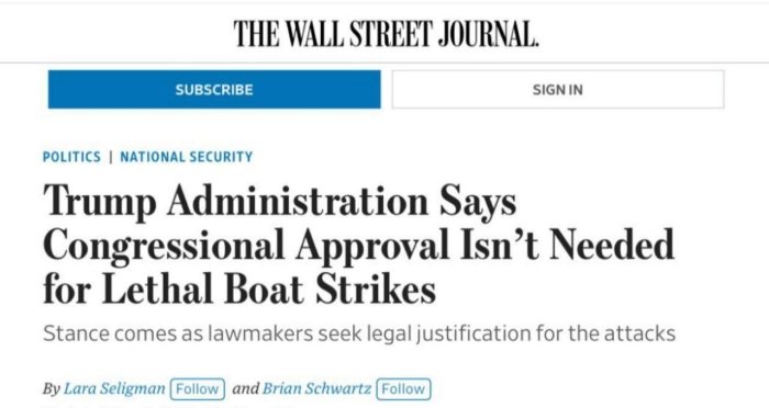 Karib dengizidagi kemalarga zarba berish uchun Kongressning roziligi talab etilmaydi