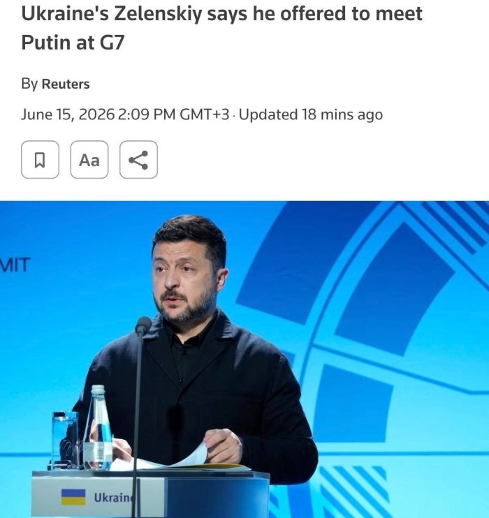 Zelenskiy Putinga Fransiyadagi G7 sammitida uchrashishni taklif qildi — Reuters