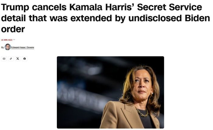  Tramp Bayden tomonidan Kamala Harris uchun tayinlangan maxsus himoyani bekor qildi — CNN