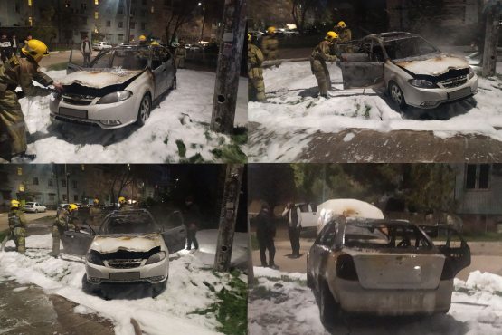 Яшнобод туманида тўхтаб турган "Ласетти" ёниб кетди