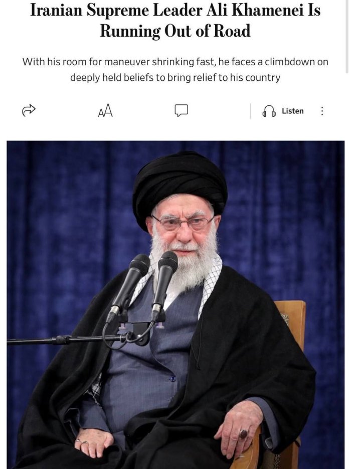 Eron oliy yetakchisi Oyatulloh Ali Xomanaiy boshi berk ko‘chaga kirib qolgan