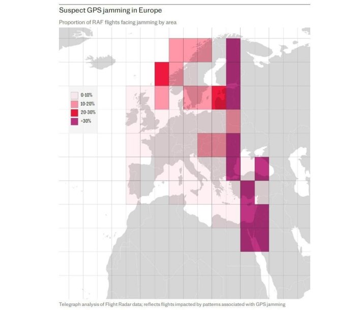 Buyuk Britaniya harbiy-havo kuchlarining har to‘rtta samolyotlaridan biri GPS signallarining to‘sib qo‘yilishi muammosiga duch kelmoqda