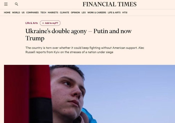 FT: Украинанинг икки томонлама муаммоси бор — олдин Путин, энди эса Трамп