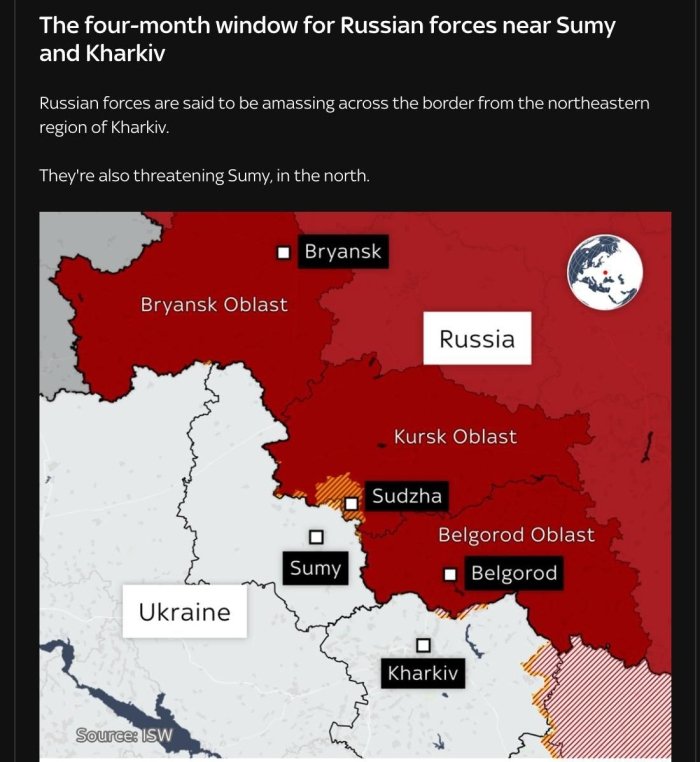 Rossiya qo‘shinlari Ukrainaning Xarkov va Sumi viloyatlari chegaralarida to‘planmoqda — OAV