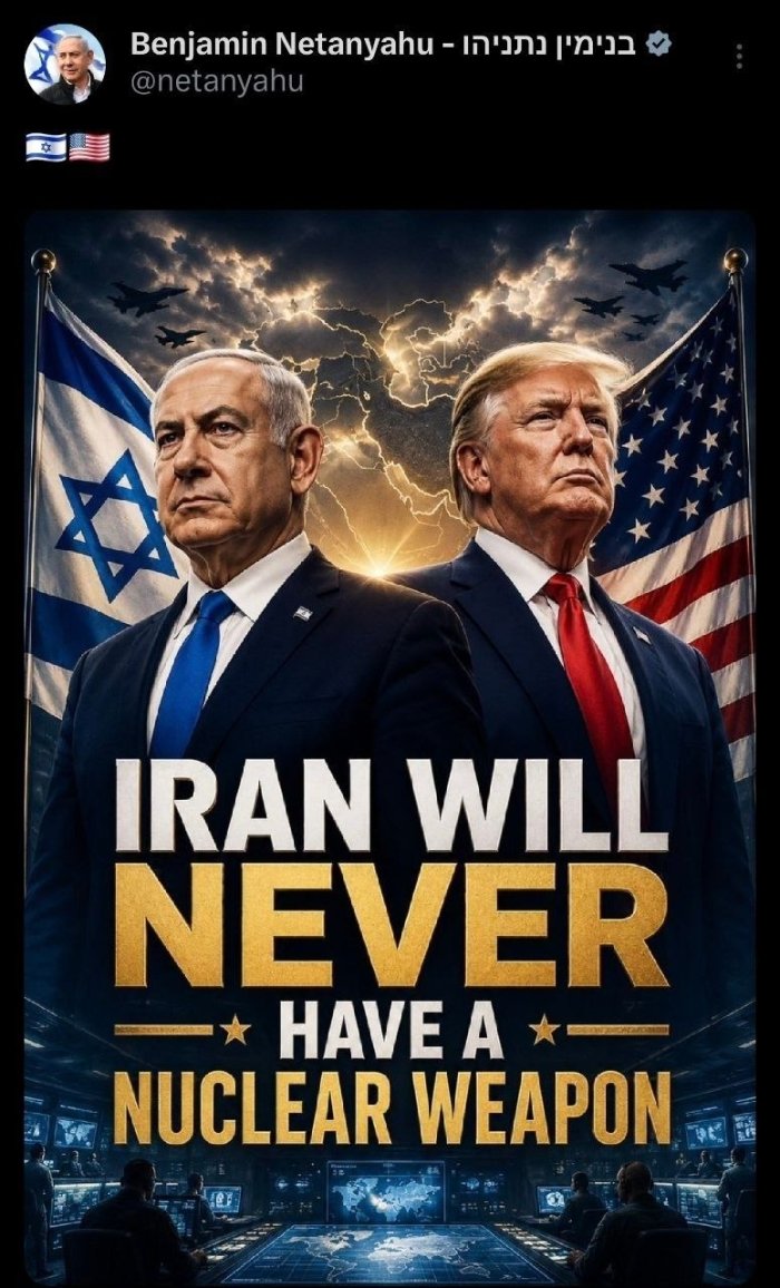 Eron hech qachon yadro quroliga ega bo‘lmaydi – Binyamin Netanyahu 