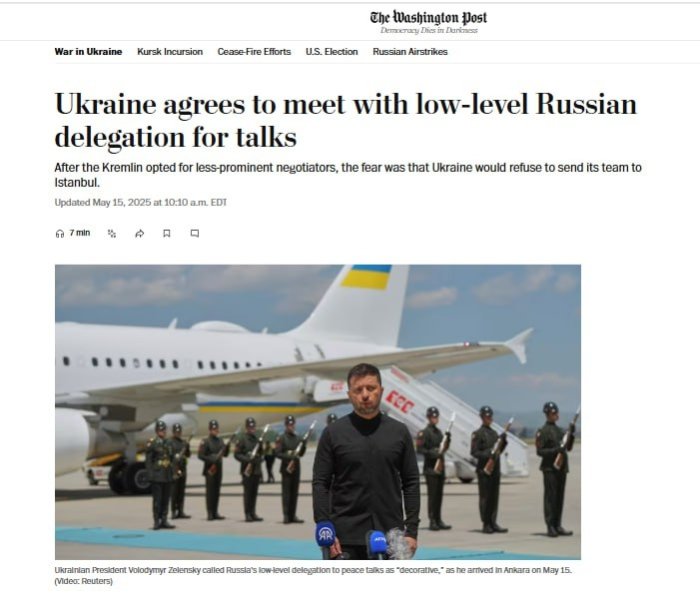WP: Ғарб Зеленскийга Путинсиз музокараларга ҳам Истанбулга делегация юборишни тавсия қилди