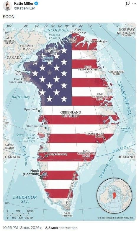 Трамп маслаҳатчиси рафиқасининг Гренландия ҳақидаги пости шов-шувга сабаб бўлди