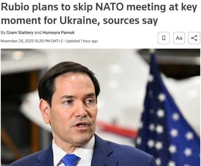 Reuters: AQSh davlat kotibi NATO tashqi siyosat idoralari rahbarlarining navbatdagi yig‘ilishida qatnashmaydi