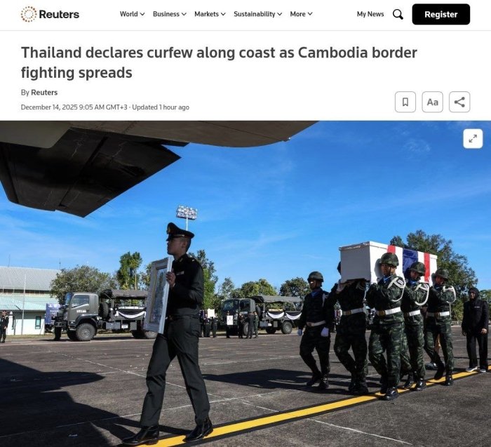 Tailand Kambodja bilan chegaradosh hududlarda komendantlik soatini joriy qildi — Reuters 
