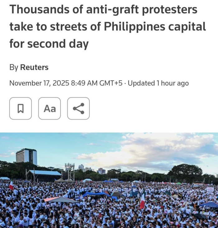  Filippinda yuz minglab odamlar toshqinlardan himoyalash inshootlari bilan bog‘liq korrupsiya mojarolari sabab poytaxt ko‘chalariga chiqdi