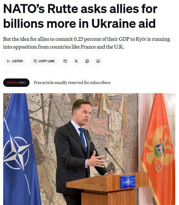 NATO бош котиби Украинага ҳар йили ЯИМнинг 0,25 фоизи миқдорида мажбурий ёрдам ажратишни таклиф қилди