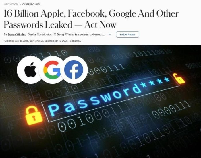 Apple, Google, Telegram va boshqalarga tegishli 16 milliard login va parollar internetga sizib chiqdi — Forbes 