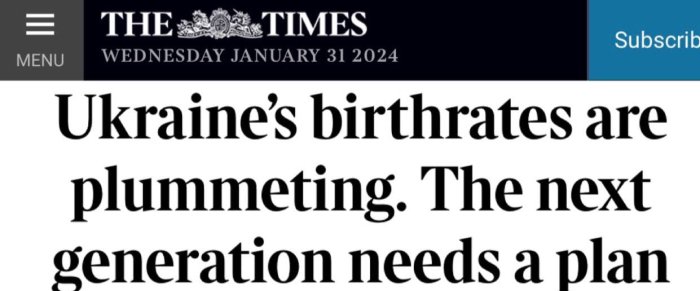 “Ukrainada tug‘ilish darajasi keskin pasaymoqda. Kelgusi avlodga reja kerak” – The Times