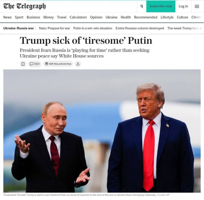 Tramp Putinning o‘yinlaridan charchagan