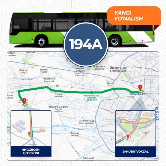 Жанубий вокзални Тошкент вилояти билан боғловчи янги автобус йўналиши ишга тушади