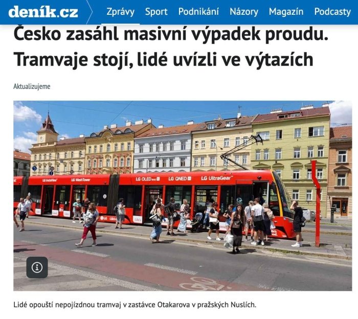 Chexiyadagi blekaut texnik sabablar tufayli yuzaga kelgan