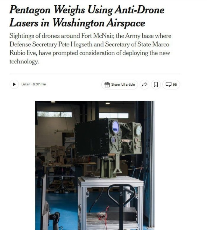 Pentagon Vashingtonda Pit Hegset va Marko Rubio yashaydigan hududga lazer tizimini o‘rnatmoqchi