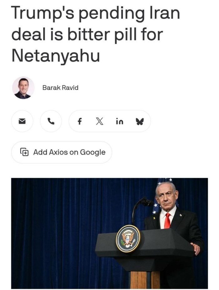 AQShning Eron bilan kelishuvi Netanyahu uchun "achchiq dori" bo‘ladi – Axios