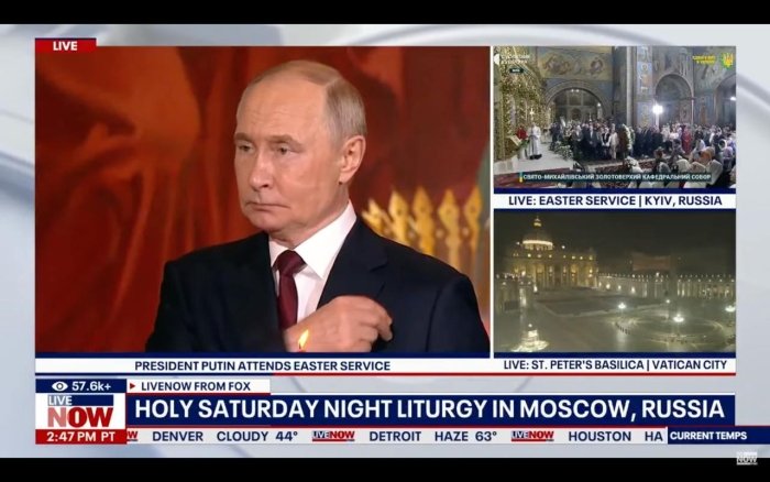 Fox News телеканали Пасха маросимлари трансляциясида Украинадаги соборни “Киев, Россия” ёзуви билан намойиш қилди