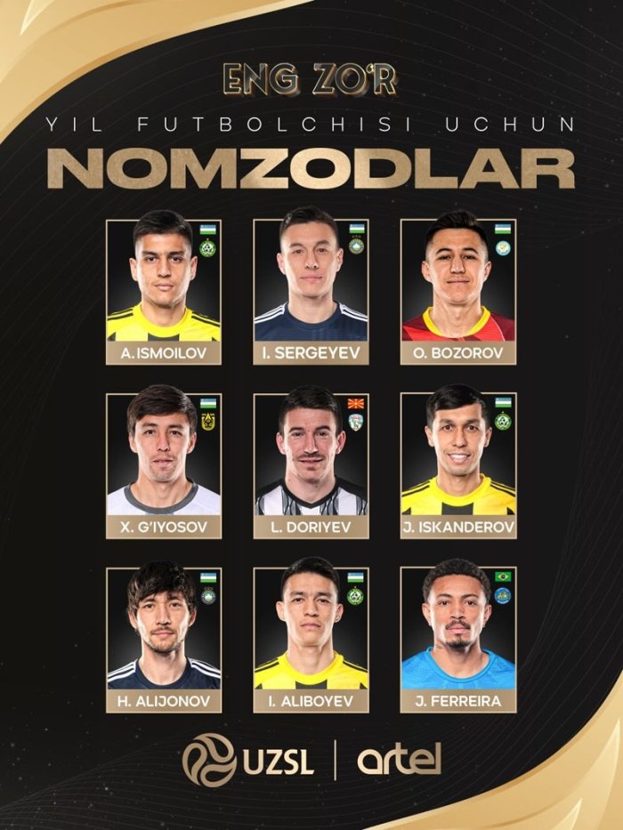 Superliga. Yilning eng yaxshi futbolchisi mukofoti uchun nomzodlar e’lon qilindi