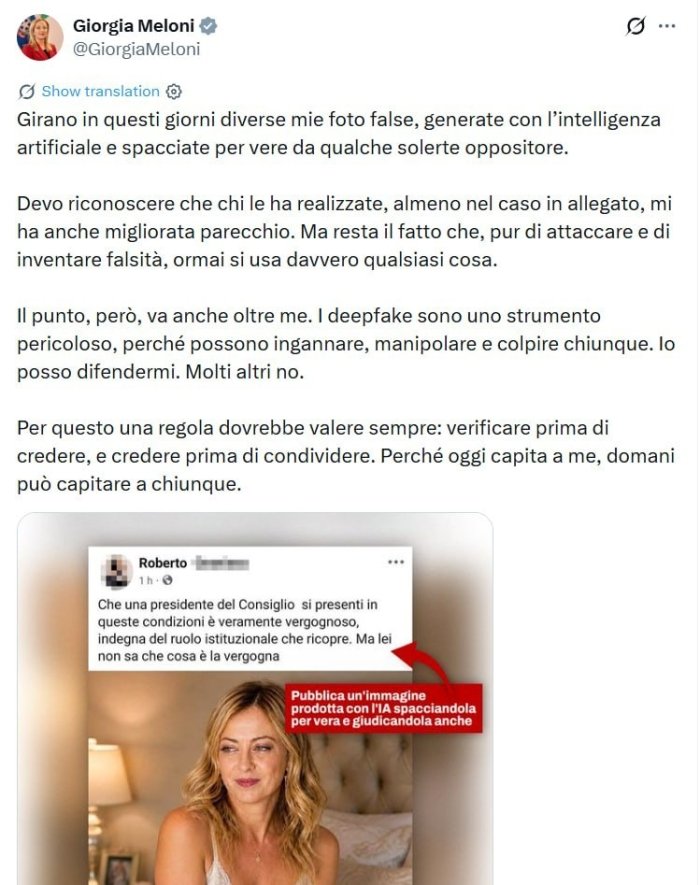 Италия бош вазири “deepfake” нишонига айланди